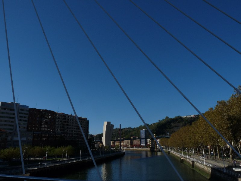 A view of the Guggenheim Museum from the Puente Zubi Zuri