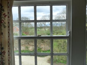Looking out of the kitchen window towards the walled garden
