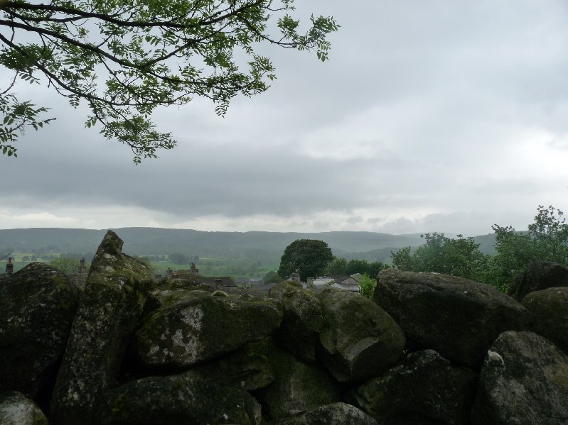 The rainy view from the car park in Grassington.