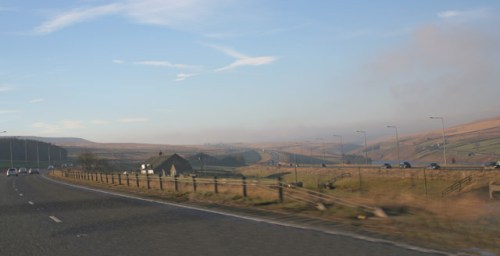 Stott Hall Farm in the middle of the M62.  Photo courtesy of Wikimedia Commons
