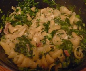 Messy meal in the pan.