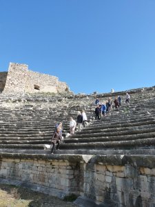 The theatre: the space between audience and arena indicates that animal fights were held here.