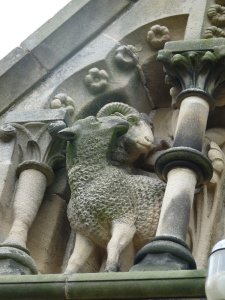 Christ's flock above the church door.