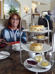 Christine and a plate of Bett's scones.
