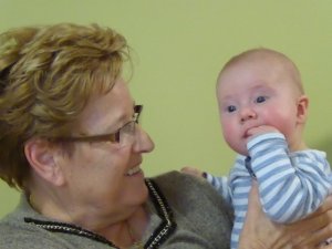 William in a restaurant with his Spanish would-be Granny, who made every attempt to add him to her existing collection of 8 grandchildren.