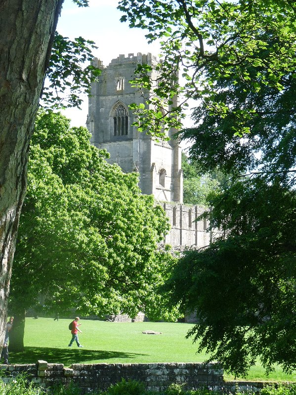 Huby's tower glimpsed through the trees on a summer's day.