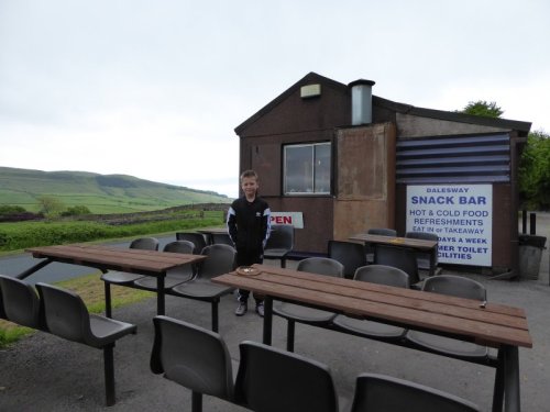 Here we are.  Open dining at the Dalesway caff.  Only it was way too cold.  Everyone was inside that day in the fuggy warmth.