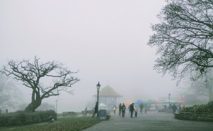 The Horniman Farmers' Market, glimpsed through the gloom.