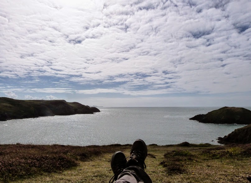 A moment of relaxation on the Pembrokeshire Coastal Path.